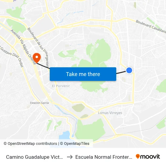 Camino Guadalupe Victoria, 22438 to Escuela Normal Fronteriza Tijuana map