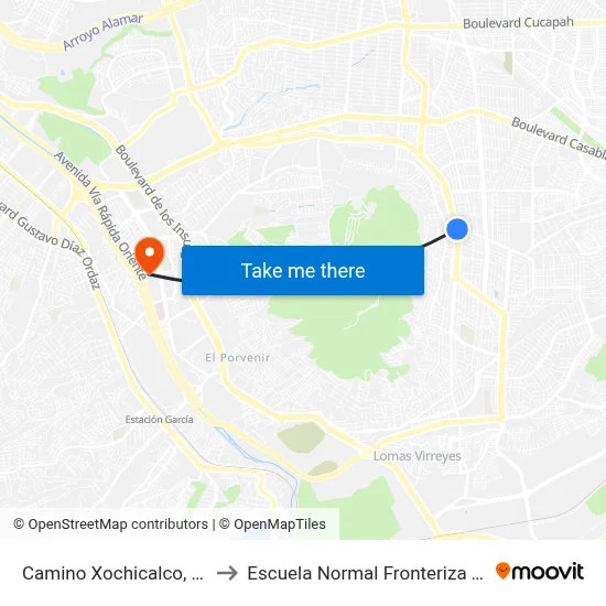 Camino Xochicalco, 22121 to Escuela Normal Fronteriza Tijuana map