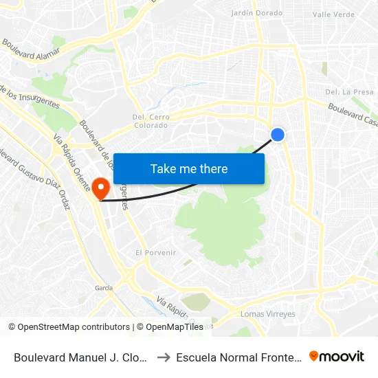 Boulevard Manuel J. Clouthier, 23750 to Escuela Normal Fronteriza Tijuana map