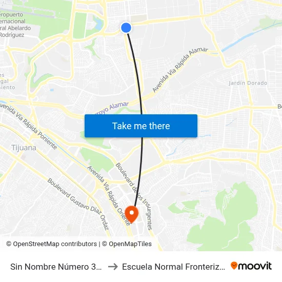 Sin Nombre Número 36, 1910a to Escuela Normal Fronteriza Tijuana map