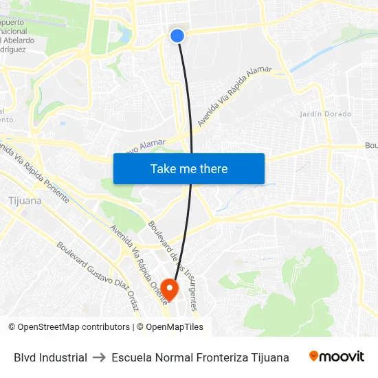 Blvd Industrial to Escuela Normal Fronteriza Tijuana map