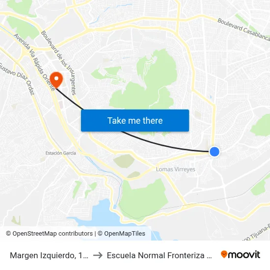 Margen Izquierdo, 10012 to Escuela Normal Fronteriza Tijuana map