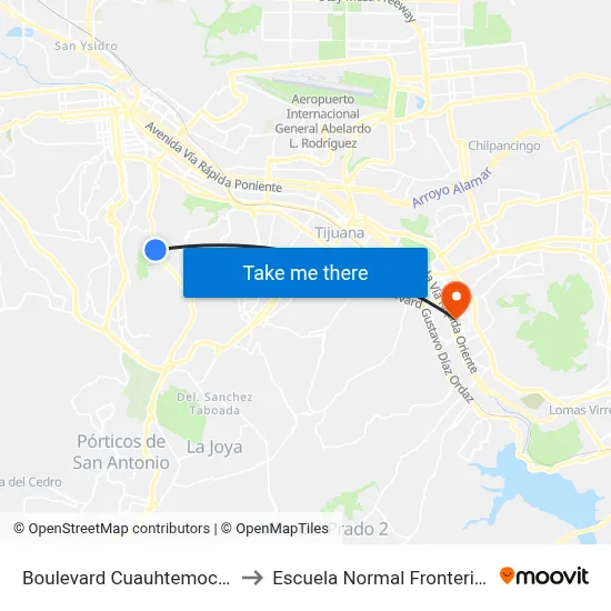 Boulevard Cuauhtemoc Sur, 3628 to Escuela Normal Fronteriza Tijuana map