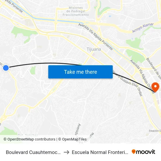 Boulevard Cuauhtemoc Sur, 6789 to Escuela Normal Fronteriza Tijuana map