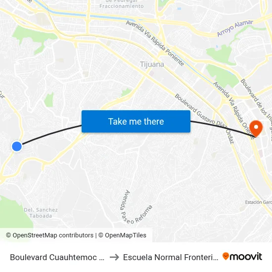 Boulevard Cuauhtemoc Sur, 10200 to Escuela Normal Fronteriza Tijuana map