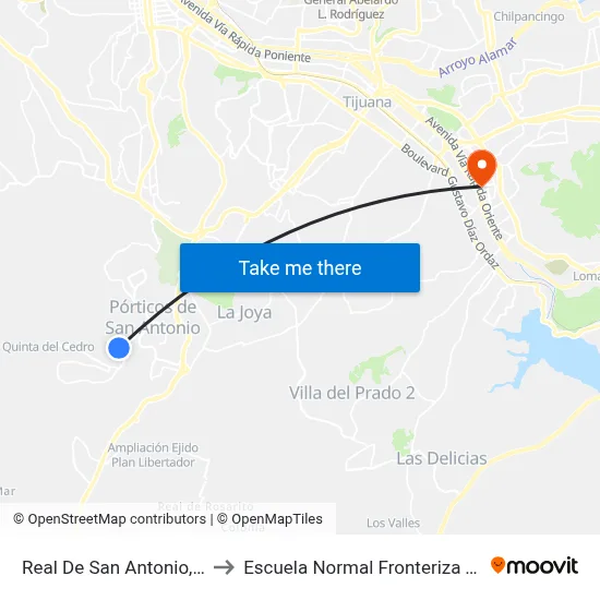Real De San Antonio, 5892 to Escuela Normal Fronteriza Tijuana map