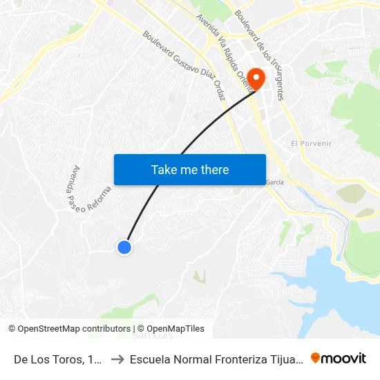 De Los Toros, 105 to Escuela Normal Fronteriza Tijuana map