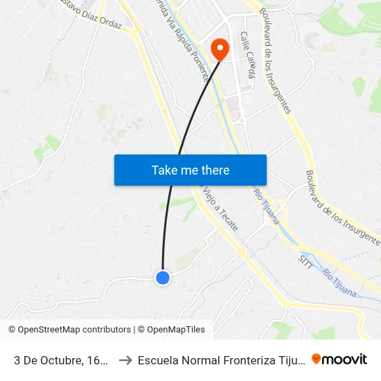 3 De Octubre, 16555 to Escuela Normal Fronteriza Tijuana map