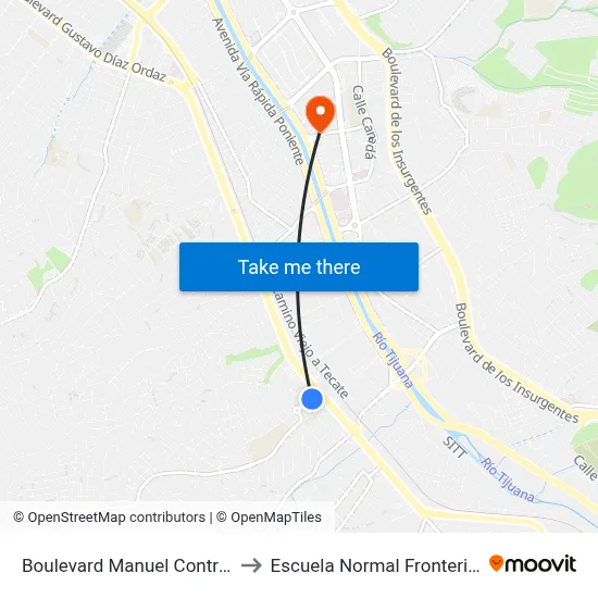 Boulevard Manuel Contreras, 9894 to Escuela Normal Fronteriza Tijuana map