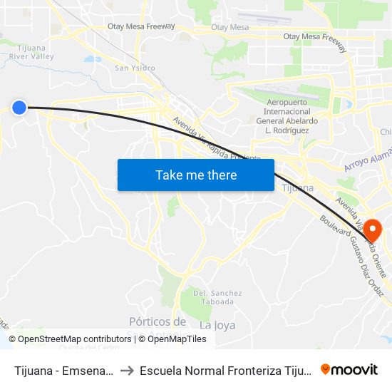 Tijuana - Emsenada to Escuela Normal Fronteriza Tijuana map