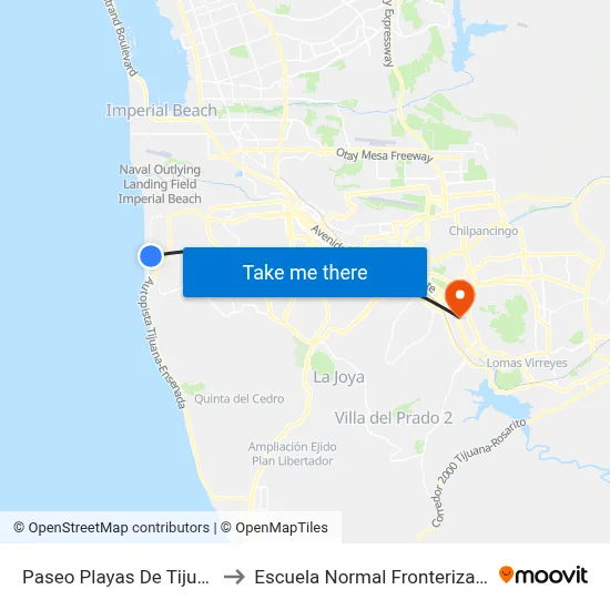 Paseo Playas De Tijuana, 14 to Escuela Normal Fronteriza Tijuana map