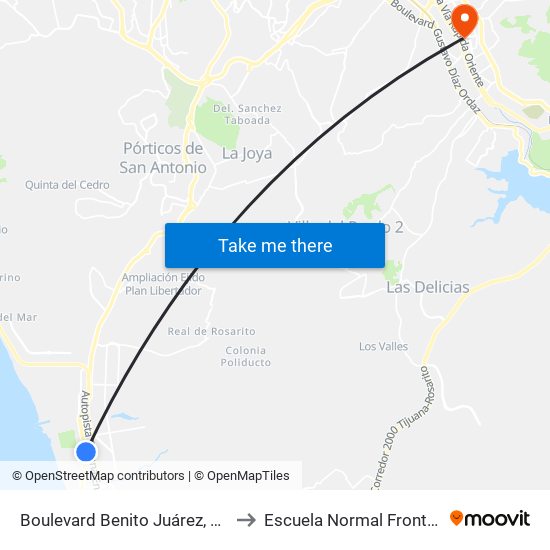 Boulevard Benito Juárez, Ortegas Ruffet to Escuela Normal Fronteriza Tijuana map