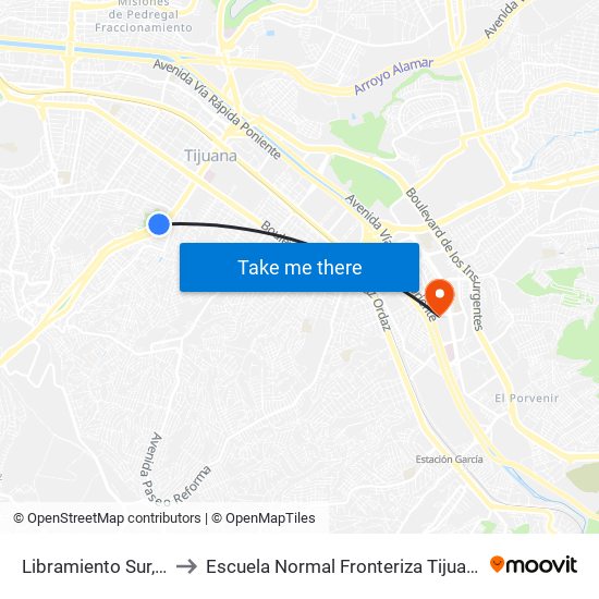 Libramiento Sur, 5 to Escuela Normal Fronteriza Tijuana map