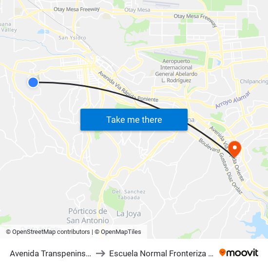 Avenida Transpeninsular, 5 to Escuela Normal Fronteriza Tijuana map