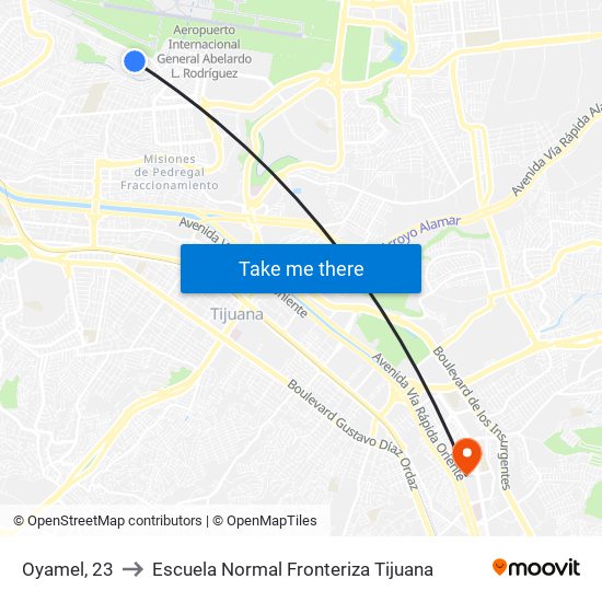 Oyamel, 23 to Escuela Normal Fronteriza Tijuana map