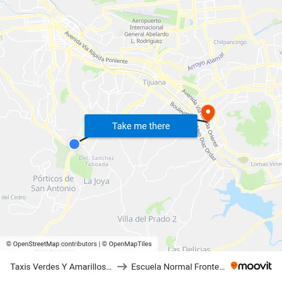 Taxis Verdes Y Amarillos De Rosarito to Escuela Normal Fronteriza Tijuana map