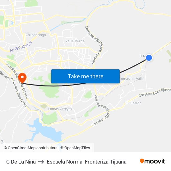 C De La Niña to Escuela Normal Fronteriza Tijuana map