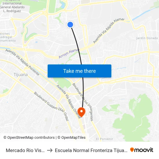 Mercado Rio Vista to Escuela Normal Fronteriza Tijuana map