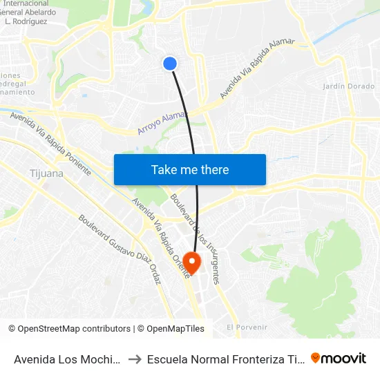 Avenida Los Mochis, Lb to Escuela Normal Fronteriza Tijuana map