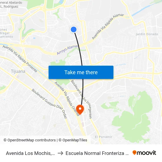 Avenida Los Mochis, 3535 to Escuela Normal Fronteriza Tijuana map