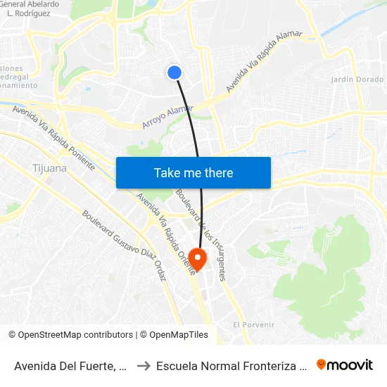 Avenida Del Fuerte, 18429 to Escuela Normal Fronteriza Tijuana map