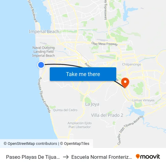 Paseo Playas De Tijuana 1734 to Escuela Normal Fronteriza Tijuana map