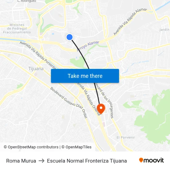 Roma Murua to Escuela Normal Fronteriza Tijuana map