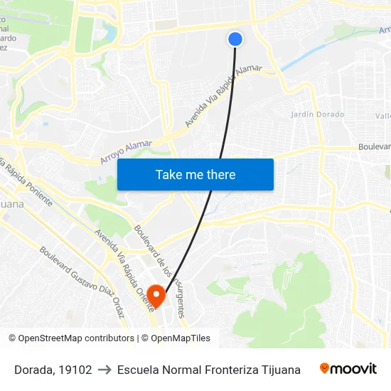 Dorada, 19102 to Escuela Normal Fronteriza Tijuana map