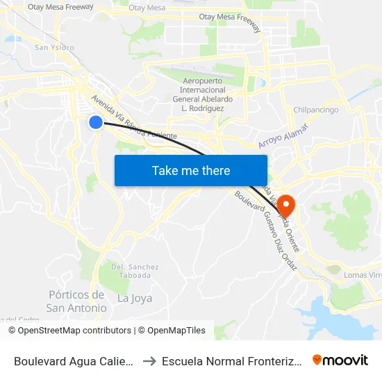 Boulevard Agua Caliente, 800 to Escuela Normal Fronteriza Tijuana map