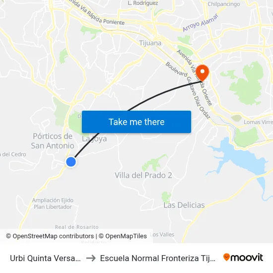 Urbi Quinta Versalles to Escuela Normal Fronteriza Tijuana map
