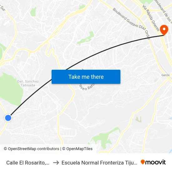 Calle El Rosarito, 52 to Escuela Normal Fronteriza Tijuana map