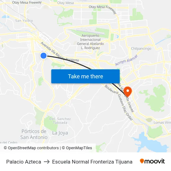 Palacio Azteca to Escuela Normal Fronteriza Tijuana map