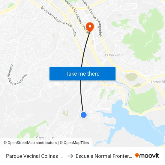 Parque Vecinal Colinas De La Presa to Escuela Normal Fronteriza Tijuana map