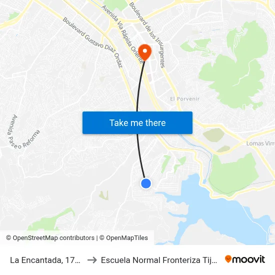 La Encantada, 17611 to Escuela Normal Fronteriza Tijuana map