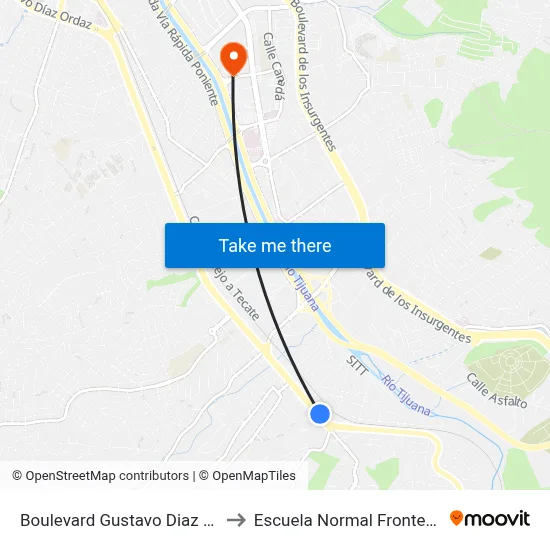 Boulevard Gustavo Diaz Ordaz, 1006 to Escuela Normal Fronteriza Tijuana map