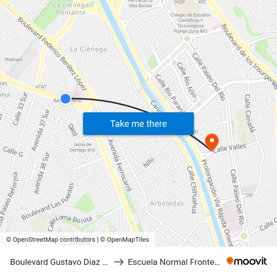 Boulevard Gustavo Diaz Ordaz, 2589 to Escuela Normal Fronteriza Tijuana map