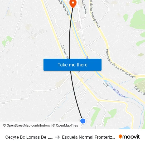 Cecyte Bc Lomas De La Presa to Escuela Normal Fronteriza Tijuana map