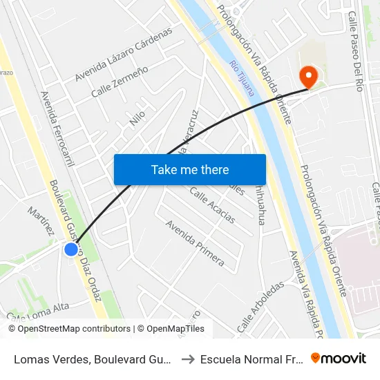 Lomas Verdes, Boulevard Gustavo Diaz Ordaz, 17801 to Escuela Normal Fronteriza Tijuana map