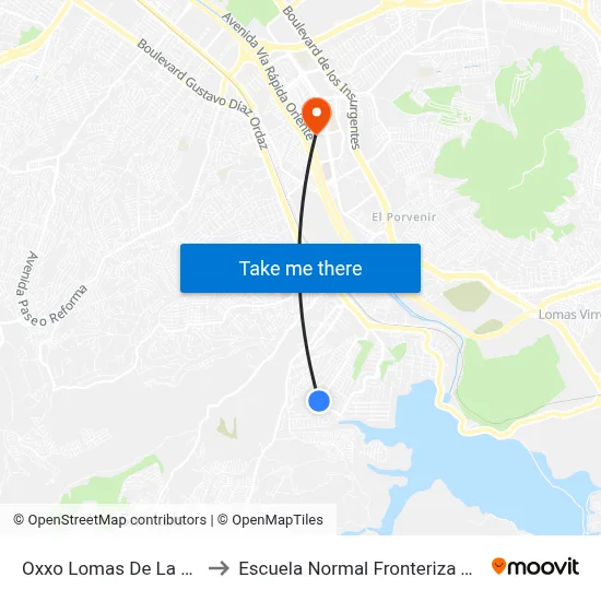 Oxxo Lomas De La Presa to Escuela Normal Fronteriza Tijuana map