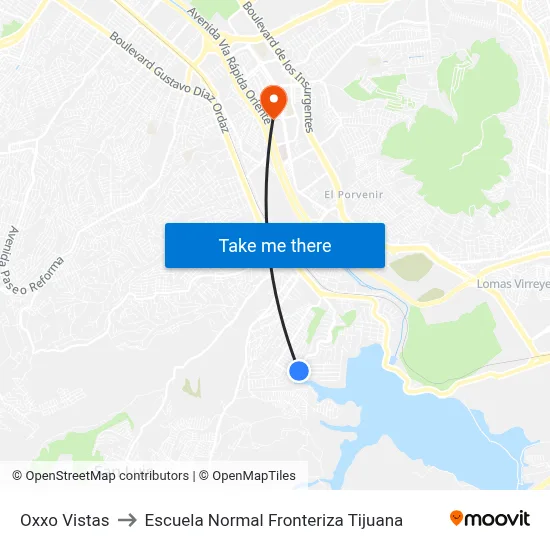 Oxxo Vistas to Escuela Normal Fronteriza Tijuana map