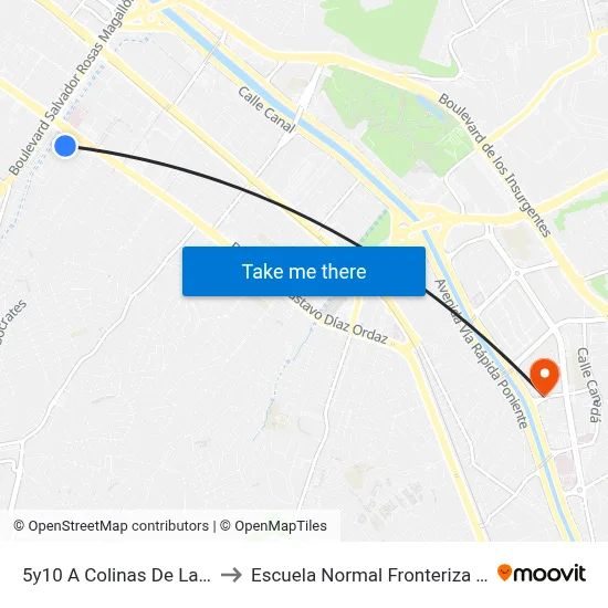 5y10 A Colinas De La Presa to Escuela Normal Fronteriza Tijuana map