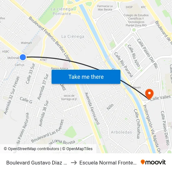 Boulevard Gustavo Diaz Ordaz, 3181 to Escuela Normal Fronteriza Tijuana map