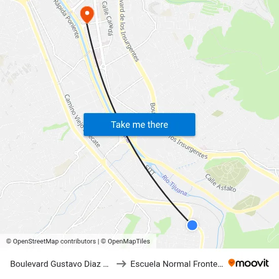 Boulevard Gustavo Diaz Ordaz, 22290 to Escuela Normal Fronteriza Tijuana map