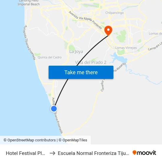 Hotel Festival Plaza to Escuela Normal Fronteriza Tijuana map