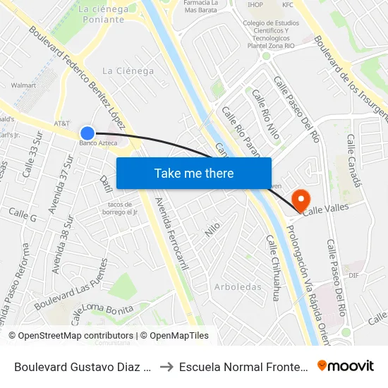 Boulevard Gustavo Diaz Ordaz, 3560 to Escuela Normal Fronteriza Tijuana map
