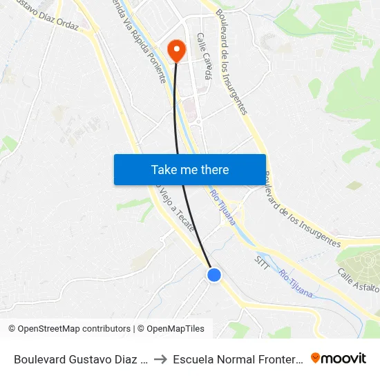 Boulevard Gustavo Diaz Ordaz, 110 to Escuela Normal Fronteriza Tijuana map