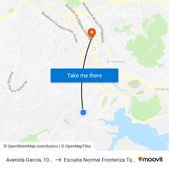 Avenida García, 10168 to Escuela Normal Fronteriza Tijuana map