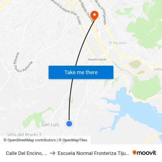 Calle Del Encino, 20 to Escuela Normal Fronteriza Tijuana map