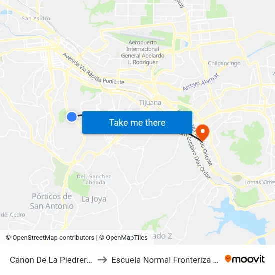 Canon De La Piedrera, 135 to Escuela Normal Fronteriza Tijuana map