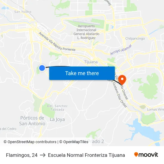 Flamingos, 24 to Escuela Normal Fronteriza Tijuana map